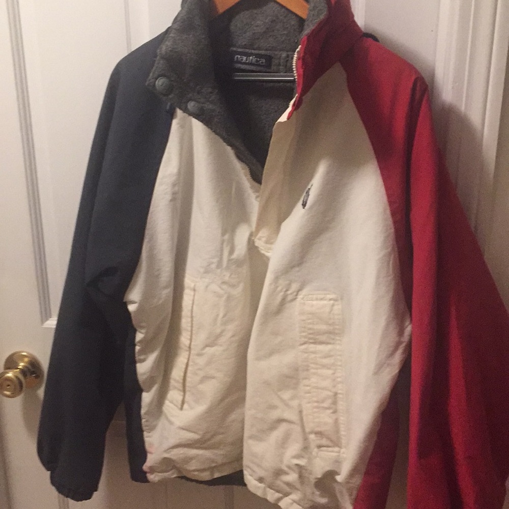 Nautical Red, White and Blue fleece lined jacket